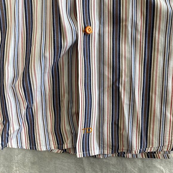 Thomas Dean Shirt Mens Large L Striped Button Up Flip Cuff Shirtmakers Cloth - Picture 4 of 9